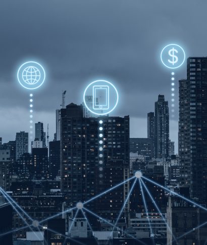 Futuristic smart city with 5G global network technology Futuristic smart city with 5G global network technology