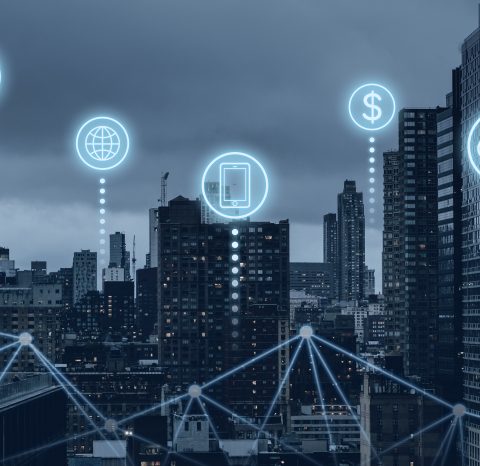 Futuristic smart city with 5G global network technology Futuristic smart city with 5G global network technology